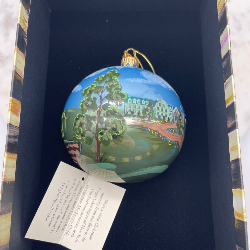 MacKenzie-Childs Landscape Glass Ornament Round Hand Painted in Box